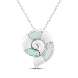 Lab-Created Opal Nautilus Shell Necklace Sterling Silver 18"