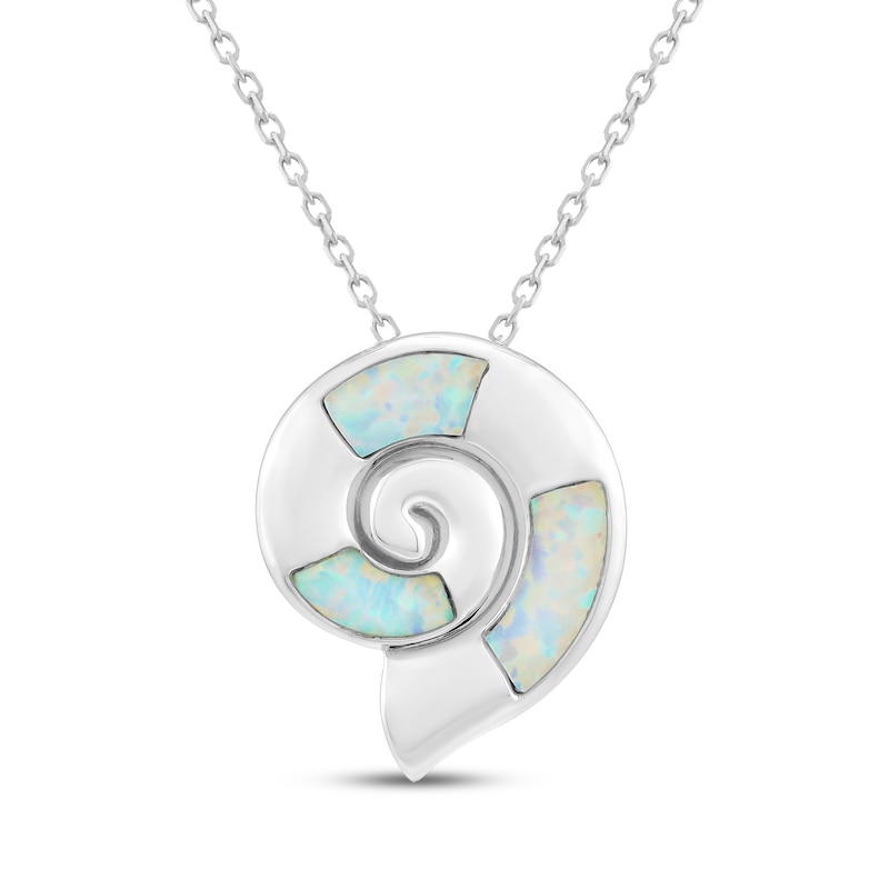 Main Image 1 of Lab-Created Opal Nautilus Shell Necklace Sterling Silver 18"