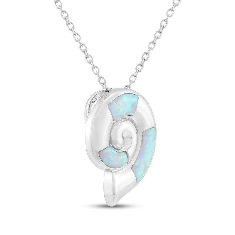Main Image 2 of Lab-Created Opal Nautilus Shell Necklace Sterling Silver 18"
