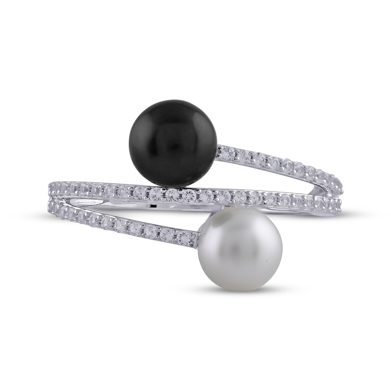 Main Image 3 of Cultured Pearl & White Lab-Created Sapphire Ring Sterling Silver