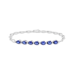 Pear-Shaped Blue Lab-Created Sapphire Chain Link Bracelet Sterling Silver 7.25"