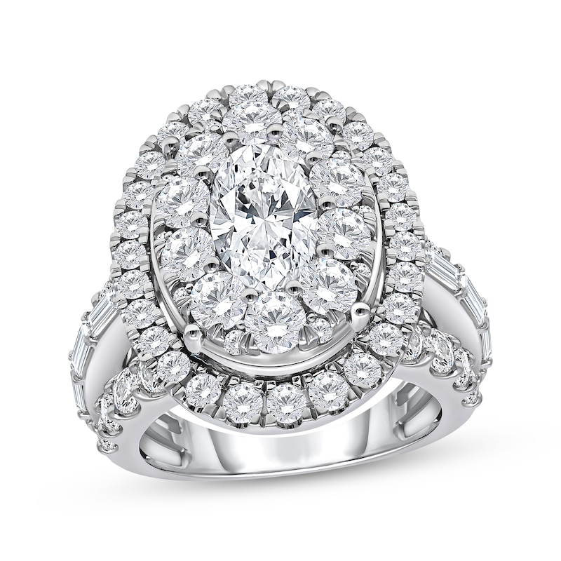 Main Image 1 of Adore Oval-Cut Lab-Grown Diamond Double Halo Engagement Ring 5 ct tw 14K White Gold (F/VS2)