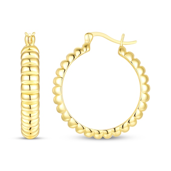 Ribbed Hoop Earrings 24K Yellow Gold Vermeil Sterling Silver