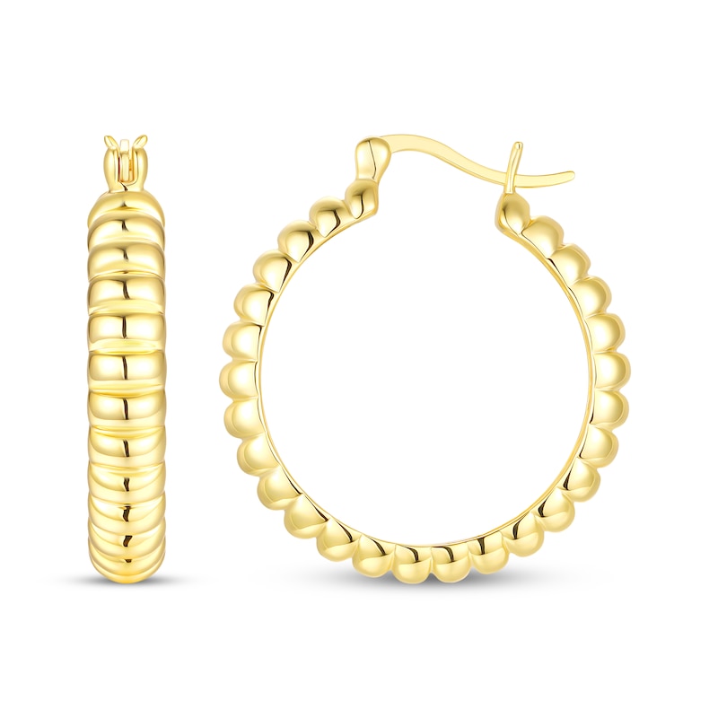 Main Image 1 of Ribbed Hoop Earrings 24K Yellow Gold Vermeil Sterling Silver