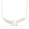 Thumbnail Image 1 of Cultured Pearl & White Lab-Created Sapphire Curved Bar Necklace Sterling Silver & 10K Yellow Gold 18"
