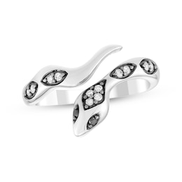 Black & White Diamond Snake Bypass Ring 1/8 ct tw Sterling Silver