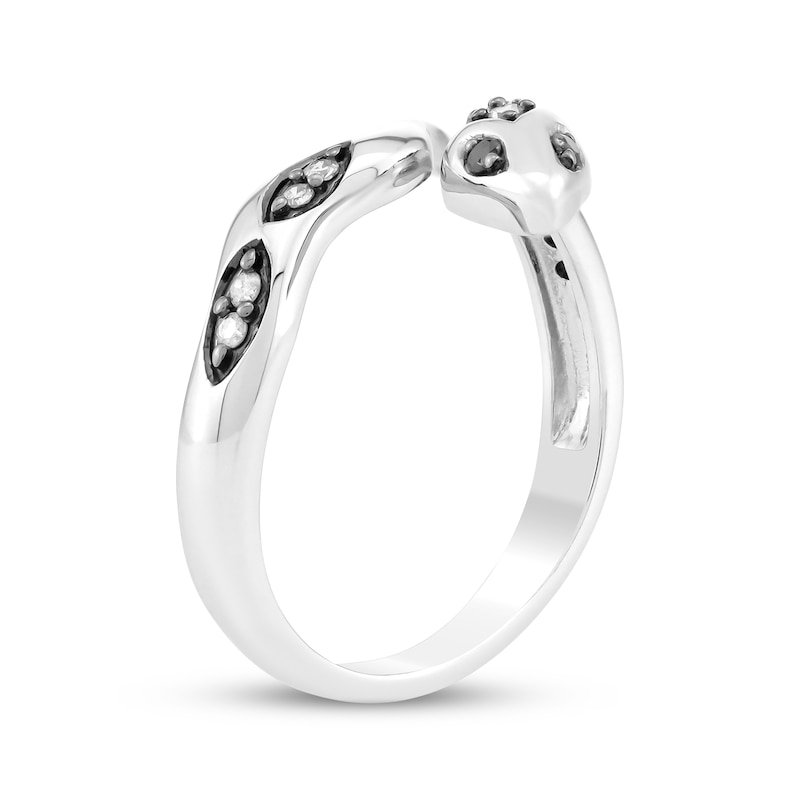 Main Image 2 of Black & White Diamond Snake Bypass Ring 1/8 ct tw Sterling Silver