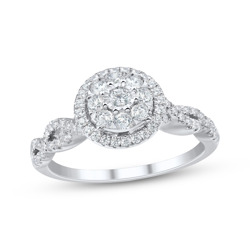 Main Image 1 of Adore Round-Cut Diamond Double Halo Engagement Ring 1/2 ct tw 10K White Gold