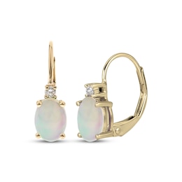 Oval-Cut Opal & Diamond Accent Drop Earrings 10K Yellow Gold