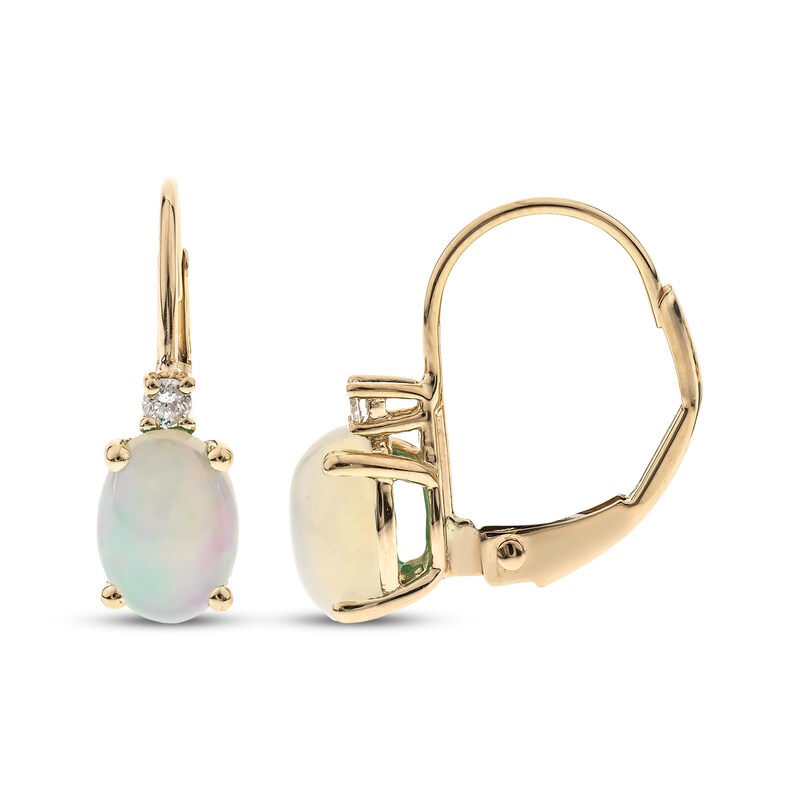Main Image 3 of Oval-Cut Opal & Diamond Accent Drop Earrings 10K Yellow Gold