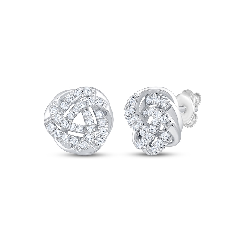 Main Image 1 of Diamond Love Knot Stud Earrings 1/3 ct tw 10K White Gold