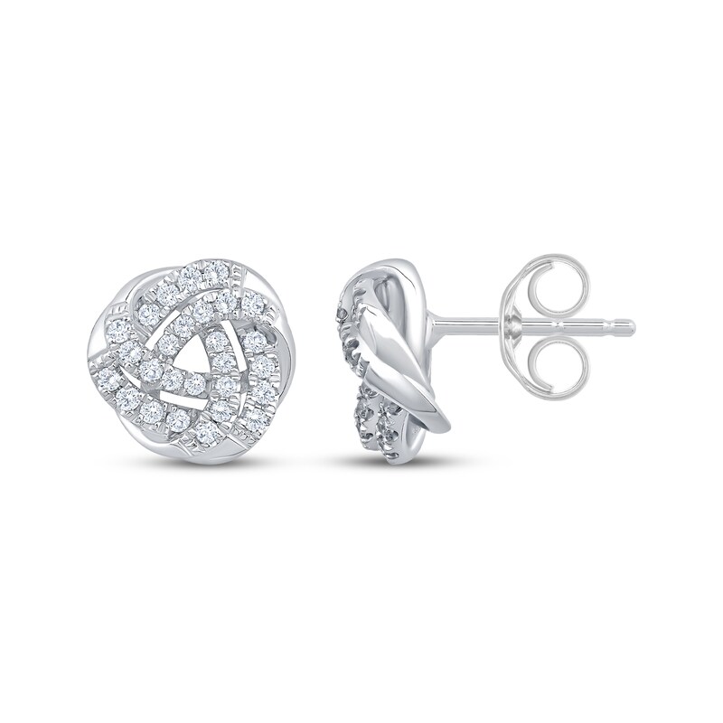 Main Image 3 of Diamond Love Knot Stud Earrings 1/3 ct tw 10K White Gold