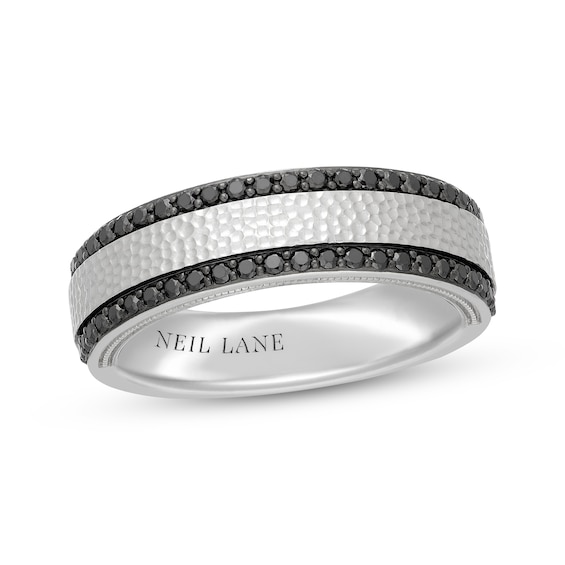 Neil Lane Men's Black Diamond Two-Row Hammered Wedding Band 1/3 ct tw 14K White Gold