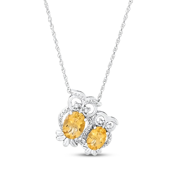 Mother & Baby Owl Oval-Cut Citrine & Diamond Accent Necklace Sterling Silver 18"