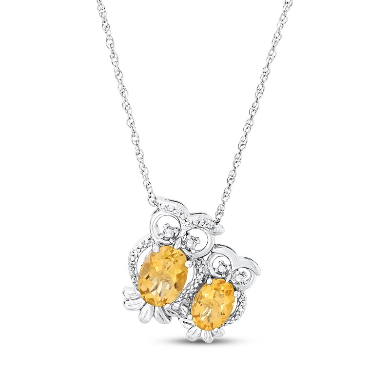 Main Image 1 of Mother & Baby Owl Oval-Cut Citrine & Diamond Accent Necklace Sterling Silver 18"