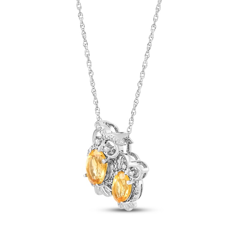 Main Image 2 of Mother & Baby Owl Oval-Cut Citrine & Diamond Accent Necklace Sterling Silver 18"