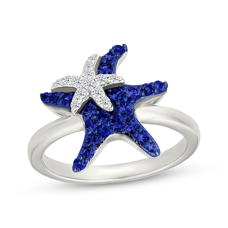Main Image 1 of Blue & White Lab-Created Sapphire Starfish Ring Sterling Silver