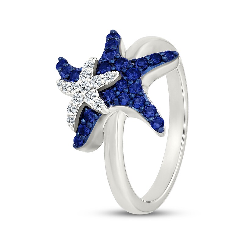 Main Image 2 of Blue & White Lab-Created Sapphire Starfish Ring Sterling Silver