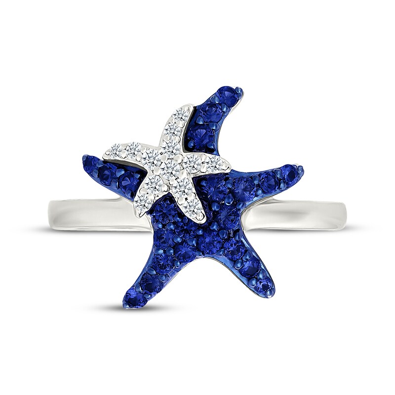 Main Image 4 of Blue & White Lab-Created Sapphire Starfish Ring Sterling Silver