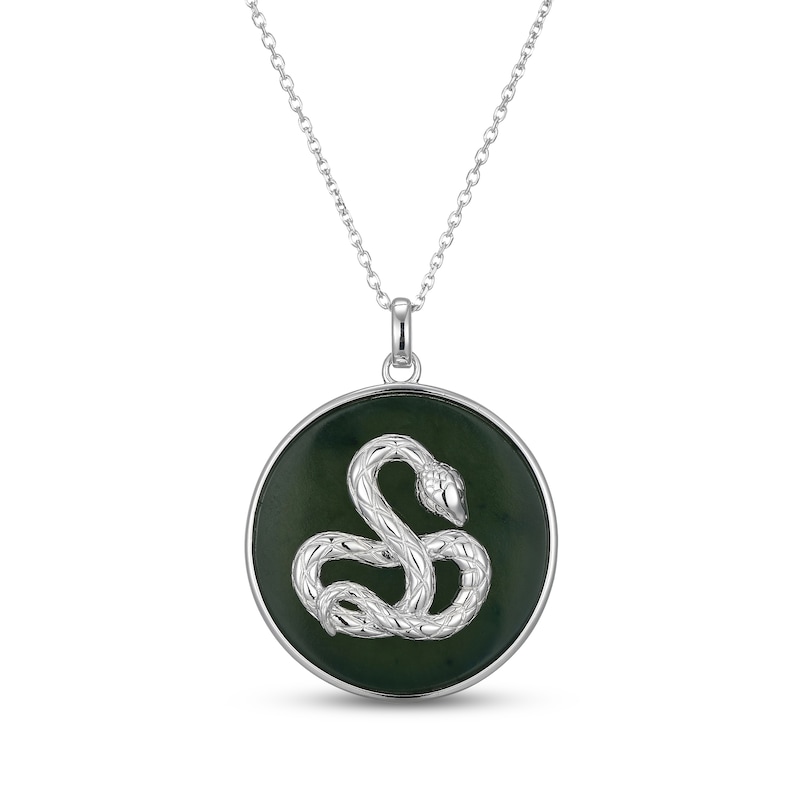 Main Image 1 of Nephrite Jade Year of the Snake Chinese Zodiac Necklace Sterling Silver 18"