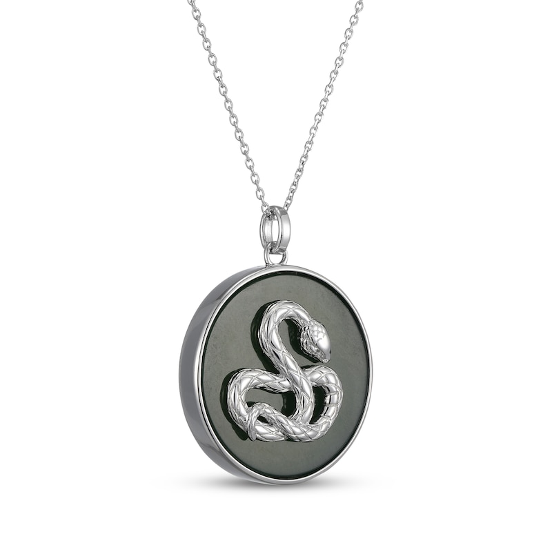 Main Image 2 of Nephrite Jade Year of the Snake Chinese Zodiac Necklace Sterling Silver 18"