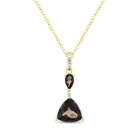 Smoky Quartz & White Lab-Created Sapphire Drop Necklace 24K Yellow Gold Vermeil Sterling Silver 18"