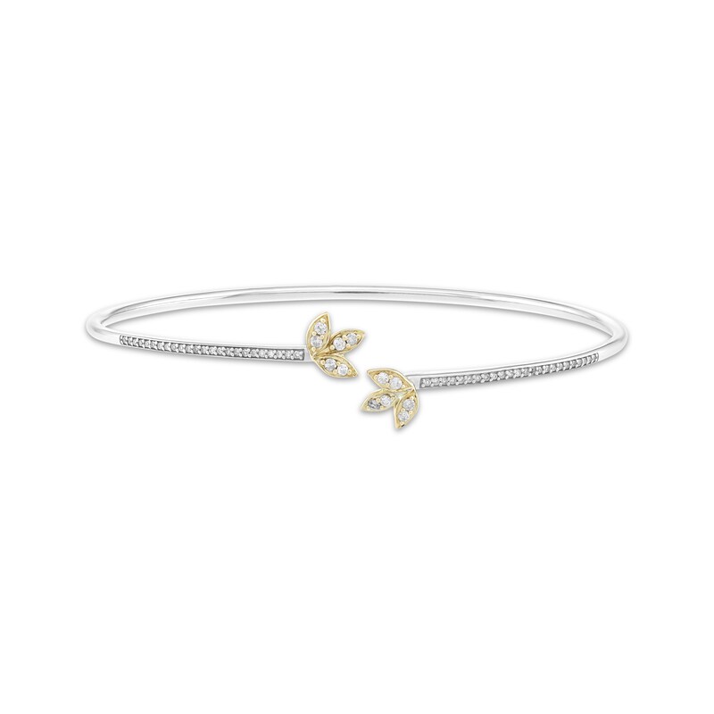 Main Image 2 of Diamond Leaf Bangle Cuff Bracelet 1/4 ct tw Sterling Silver & 10K Yellow Gold