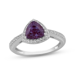 Trillion-Cut Lab-Created Alexandrite & White Lab-Created Sapphire Halo Ring Sterling Silver