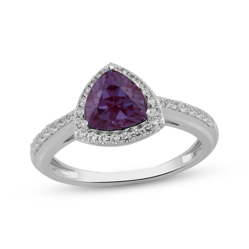 Main Image 1 of Trillion-Cut Lab-Created Alexandrite & White Lab-Created Sapphire Halo Ring Sterling Silver