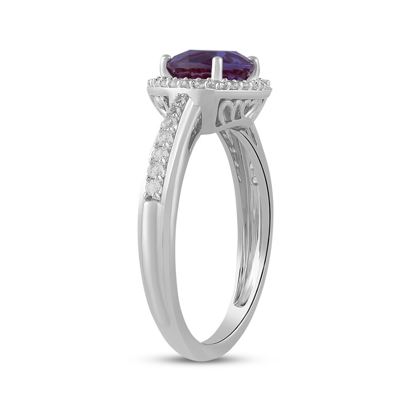 Main Image 2 of Trillion-Cut Lab-Created Alexandrite & White Lab-Created Sapphire Halo Ring Sterling Silver