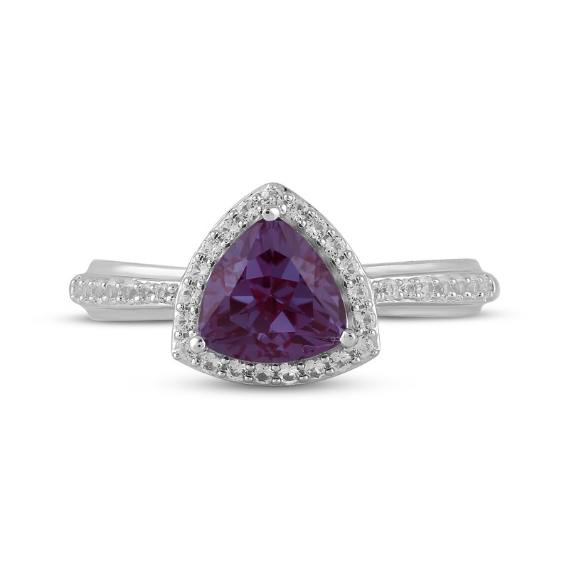Main Image 3 of Trillion-Cut Lab-Created Alexandrite & White Lab-Created Sapphire Halo Ring Sterling Silver