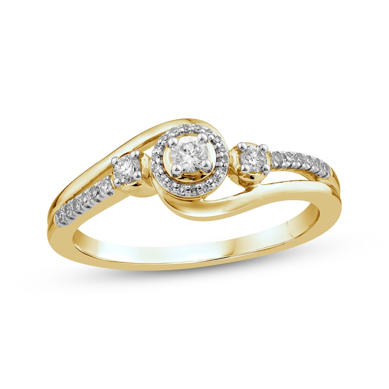 Main Image 1 of Adore Diamond Swirl Halo Engagement Ring 1/5 ct tw 10K Yellow Gold