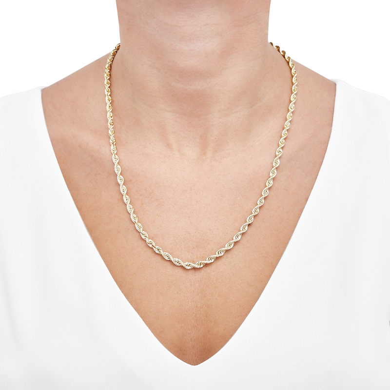 Main Image 5 of 4.5mm Silk Rope Chain Necklace Solid 14K Yellow Gold 22"