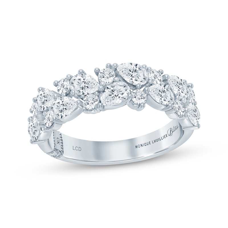 Main Image 1 of Monique Lhuillier Bliss Pear-Shaped & Round-Cut Lab-Grown Diamond Cluster Anniversary Ring 1-1/4 ct tw 18K White Gold