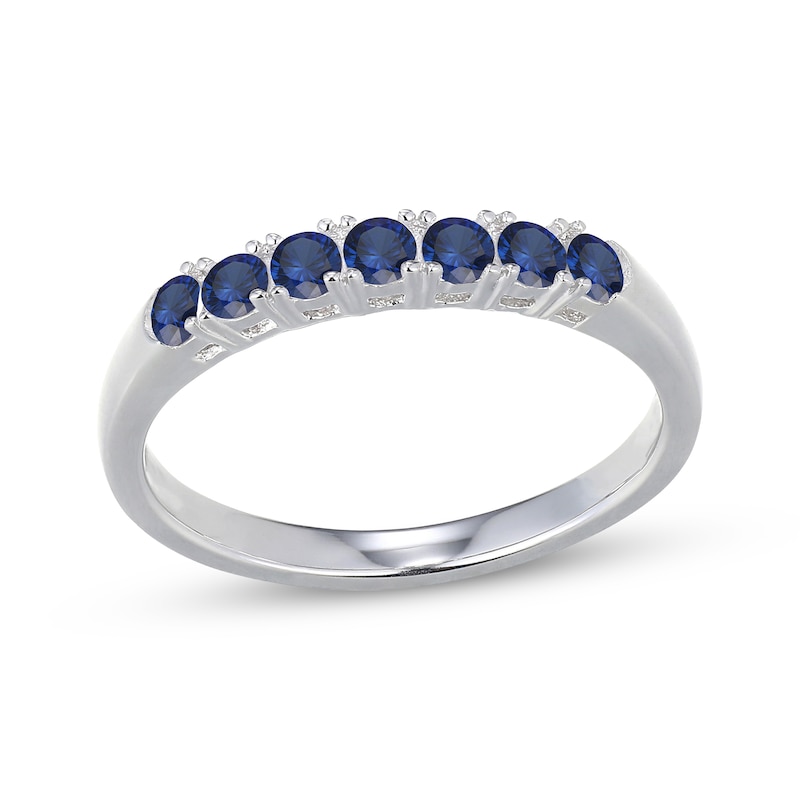 Main Image 1 of Blue Lab-Created Sapphire Seven-Stone Ring Sterling Silver