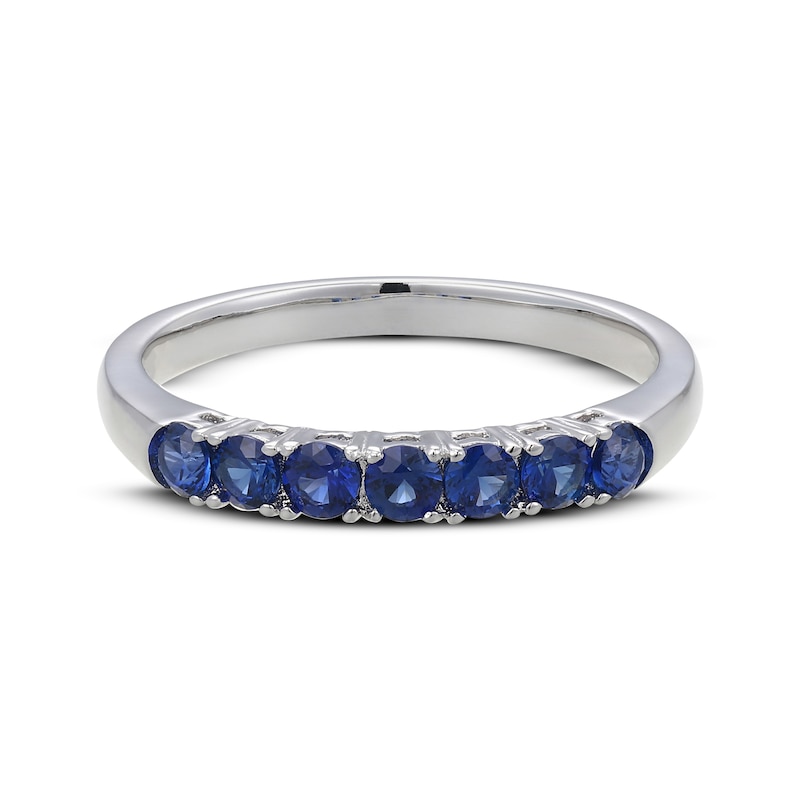 Main Image 2 of Blue Lab-Created Sapphire Seven-Stone Ring Sterling Silver