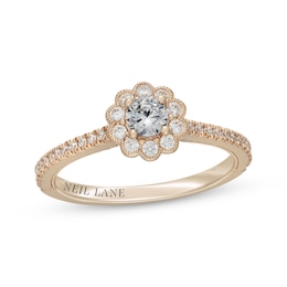 Neil Lane Round-Cut Diamond Flower Frame Engagement Ring 1/2 ct tw 14K Yellow Gold