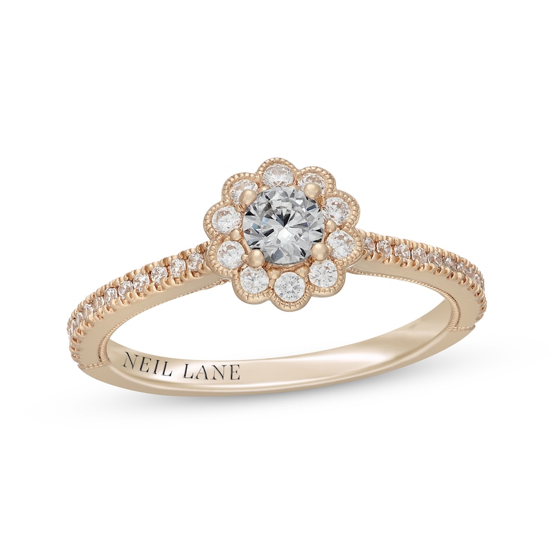Main Image 1 of Neil Lane Round-Cut Diamond Flower Frame Engagement Ring 1/2 ct tw 14K Yellow Gold
