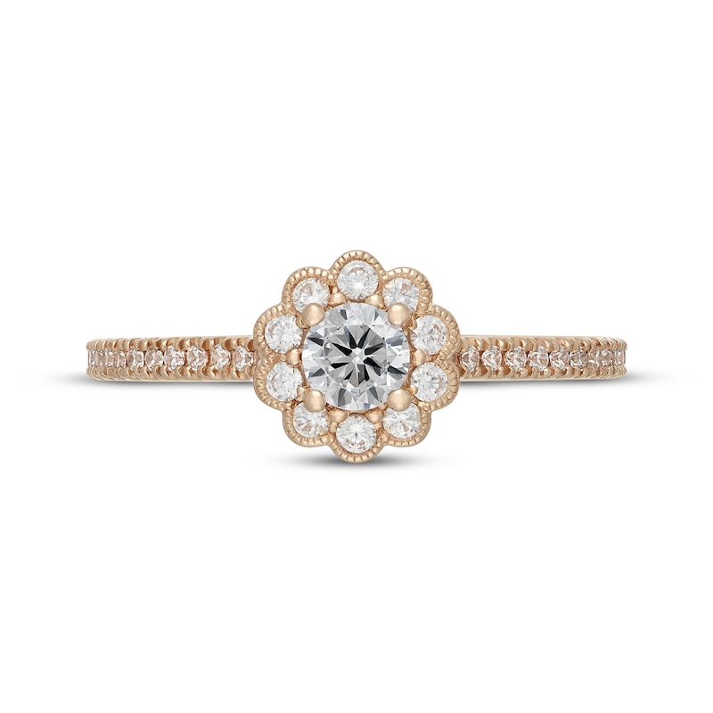 Main Image 3 of Neil Lane Round-Cut Diamond Flower Frame Engagement Ring 1/2 ct tw 14K Yellow Gold