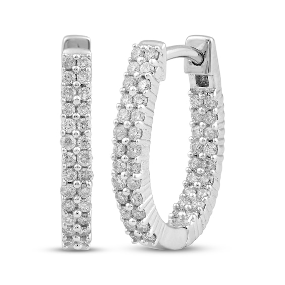 Diamond Hoop Earrings 1/2 ct tw Round-Cut Sterling Silver