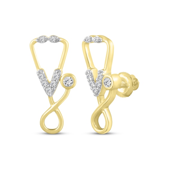 Diamond Stethoscope Earrings 1/10 ct tw Round-cut 10K Yellow Gold