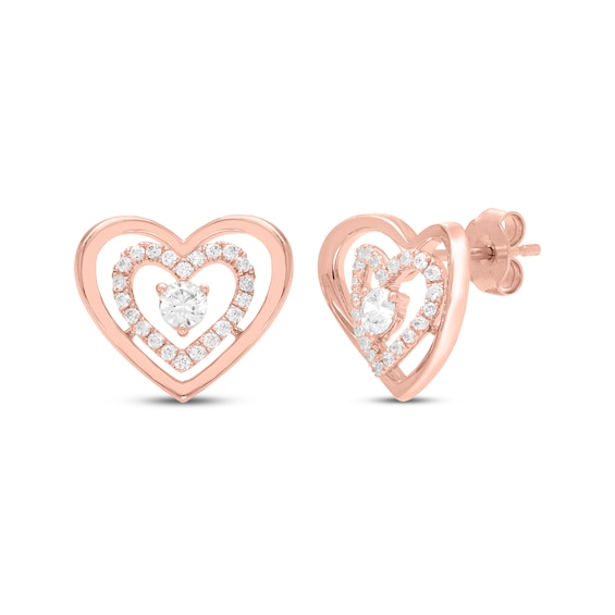 Diamond Double Heart Stud Earrings 1/2 ct tw 10K Rose Gold