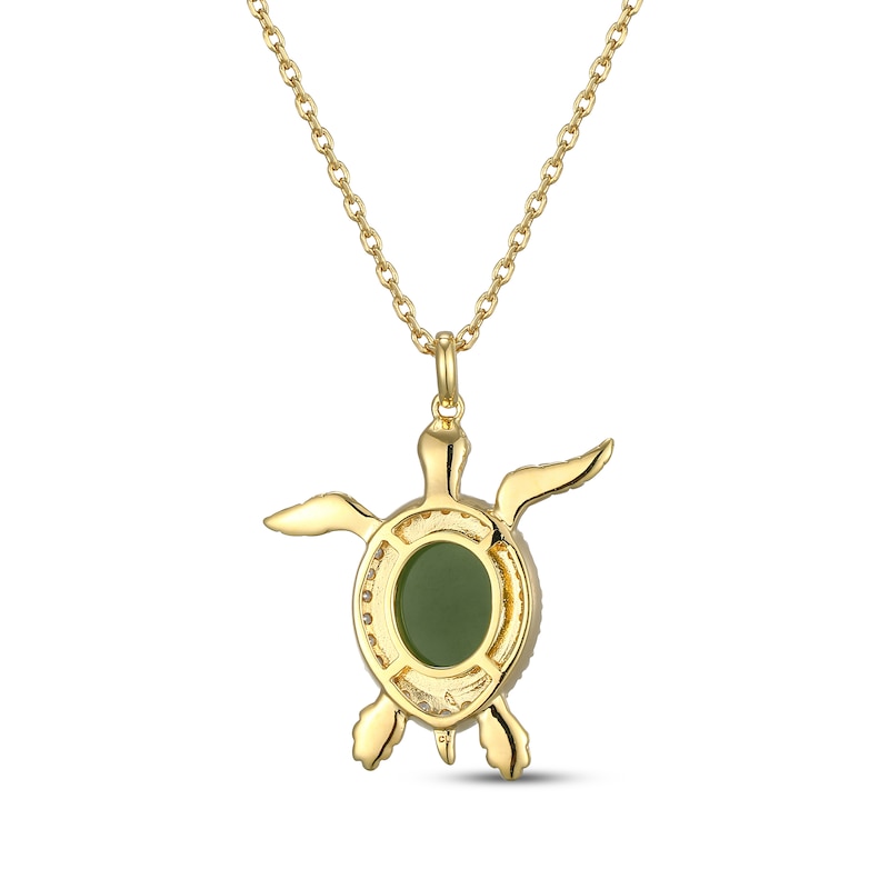 Main Image 3 of Nephrite Jade & White Lab-Created Sapphire Sea Turtle Necklace 18K Yellow Gold-Plated Sterling Silver 18"