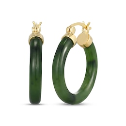 Nephrite Jade Hoop Earrings 18K Yellow Gold-Plated Sterling Silver 25mm