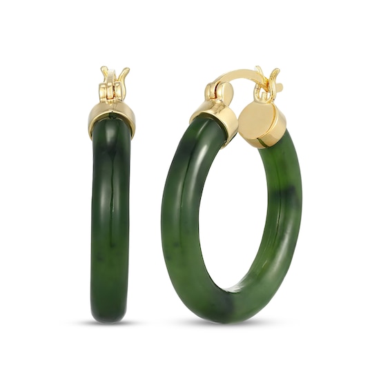 Nephrite Jade Hoop Earrings 18K Yellow Gold-Plated Sterling Silver 25mm