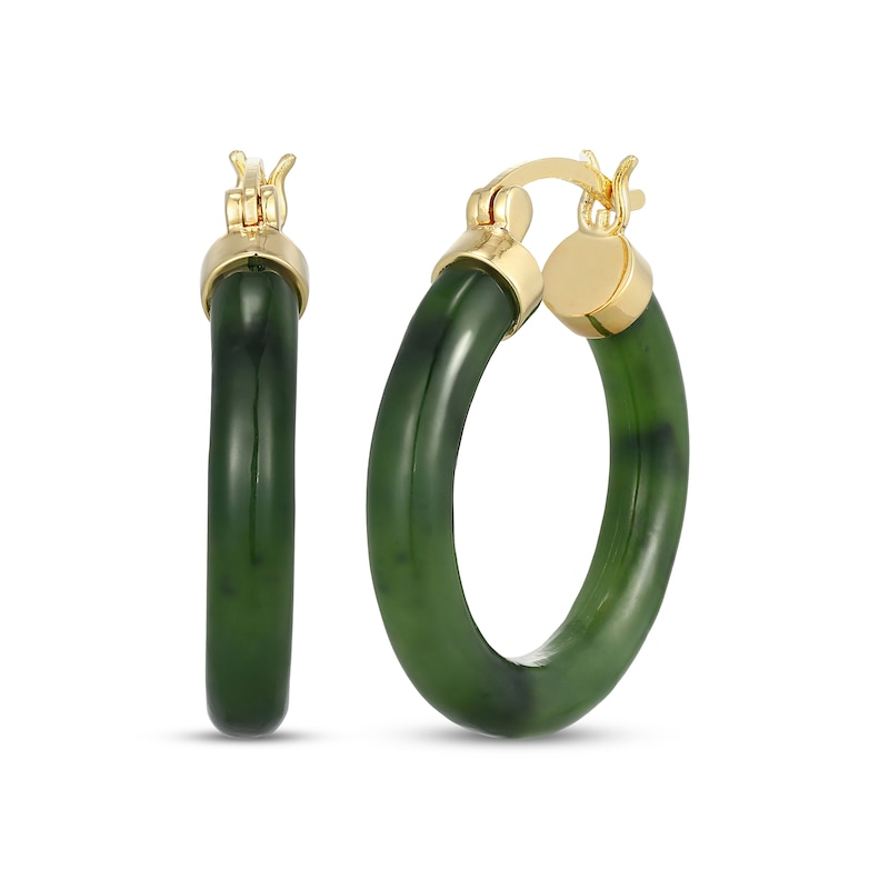 Main Image 1 of Nephrite Jade Hoop Earrings 18K Yellow Gold-Plated Sterling Silver 25mm