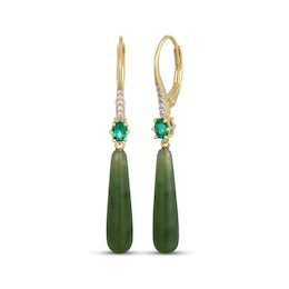 Pear-Shaped Jade, Oval-Cut Lab-Created Emerald & White Lab-Created Sapphire Drop Earrings 18K Yellow Gold-Plated Sterling Silver