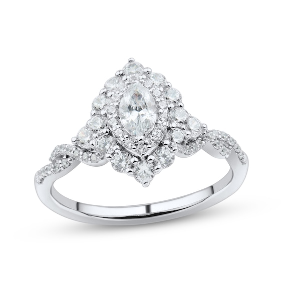 Adore Marquise-Cut Diamond Double Halo Engagement Ring 1 ct tw 14K White Gold