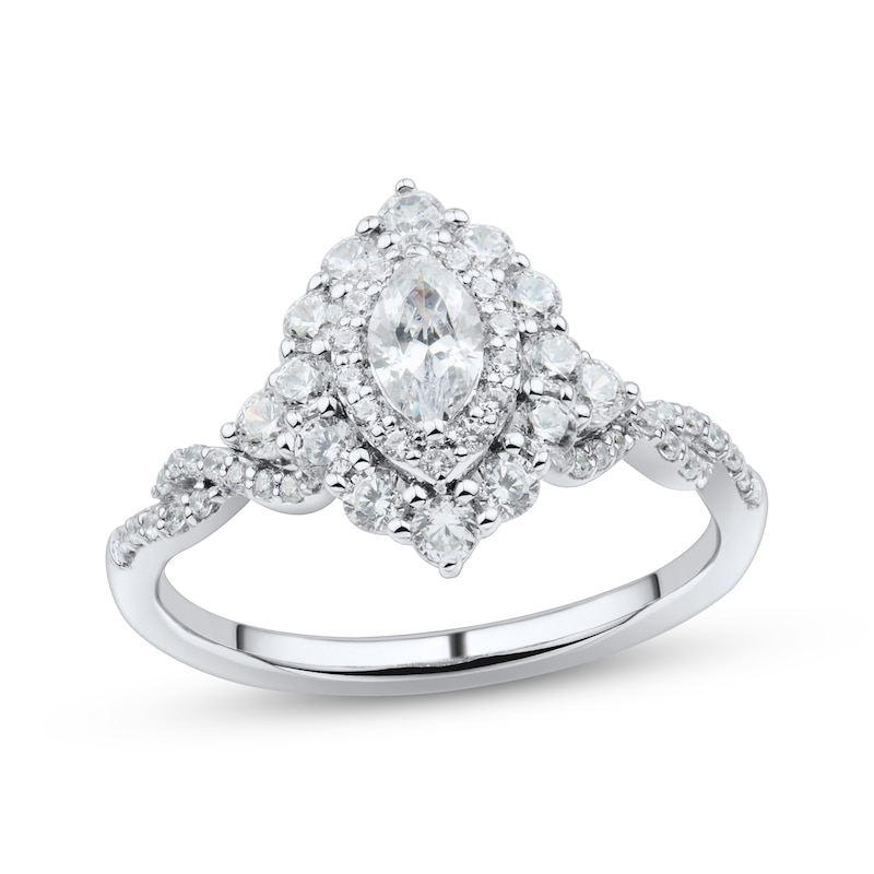 Main Image 1 of Adore Marquise-Cut Diamond Double Halo Engagement Ring 1 ct tw 14K White Gold