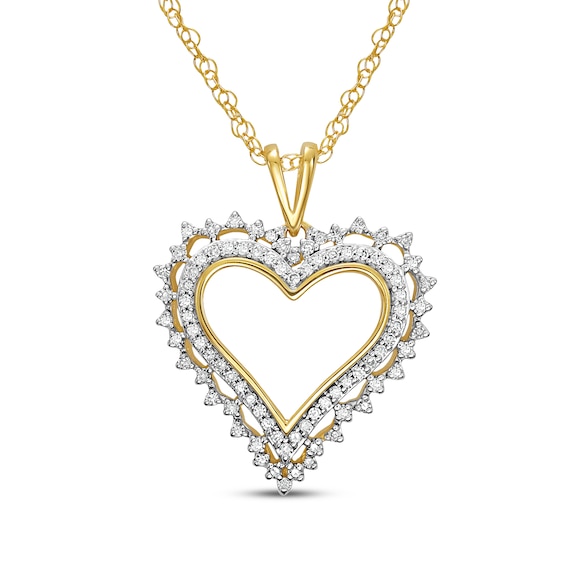 Diamond Heart Outline Necklace 1/4 ct tw 10K Yellow Gold 18"